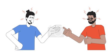 Illustration for Adult men arguing scandal 2D linear cartoon characters. Conflict friends isolated line vector people white background. Gesture body language, emotion expression color flat spot illustration - Royalty Free Image