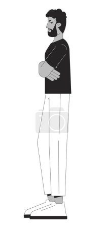 Illustration for Stubborn man african american black and white 2D line cartoon character. Suspicious distrust black male isolated vector outline person. Gesture body language monochromatic flat spot illustration - Royalty Free Image