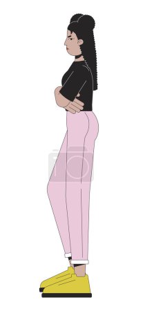 Illustration for Irritated latina girl facing away side 2D linear cartoon character. Arms crossed young adult female isolated line vector person white background. Gesture body language color flat spot illustration - Royalty Free Image