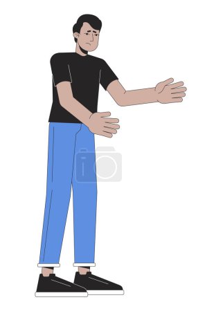 Homme indien compatissant bras personnage de dessin animé linéaire 2D. Homme empathique suggère câlin isolé ligne vecteur personne fond blanc. Empathie consolante. Illustration de tache plate couleur confort attentionné