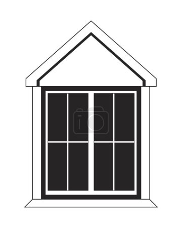 Illustration for Attic window exterior black and white 2D line cartoon object. Building windowframe isolated vector outline item. Rooftop residence. Residential roofwindow outdoor monochromatic flat spot illustration - Royalty Free Image