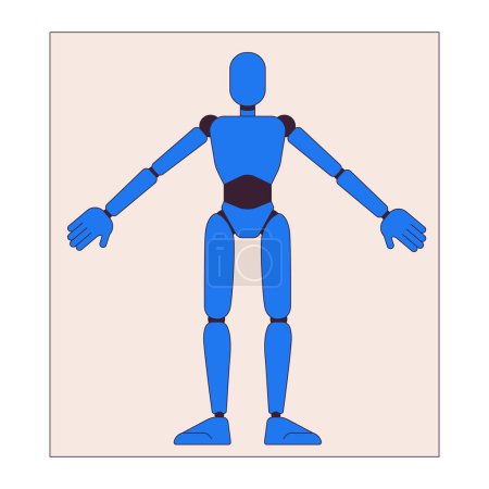 Model of cyborg on paper sheet 2D linear cartoon character. Humanoid robot drawing isolated line vector personage white background. Futuristic engineering project color flat spot illustration