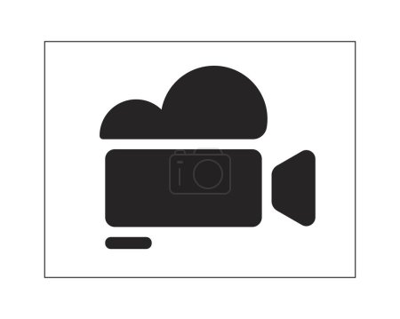 Illustration for Vintage video camera in frame black and white 2D line cartoon object. Recording equipment isolated line vector element white background. Responsive button monochromatic flat spot illustration - Royalty Free Image