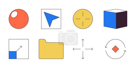 Illustration for Ui design development 2D linear cartoon objects set. Web page responsive control isolated line vector elements white background. computer software color flat spot illustration collection - Royalty Free Image