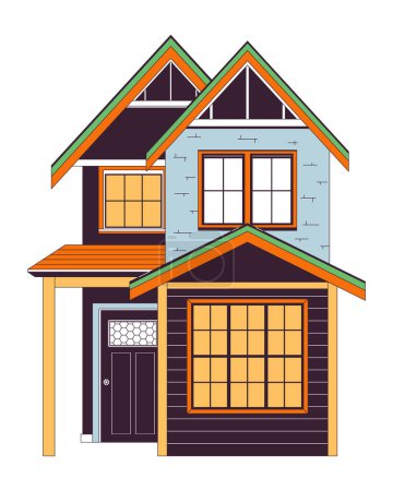 Townhouse house 2D linear cartoon object. Contemporary townhome. Housing estate. Living building isolated line vector element white background. Property exterior color flat spot illustration