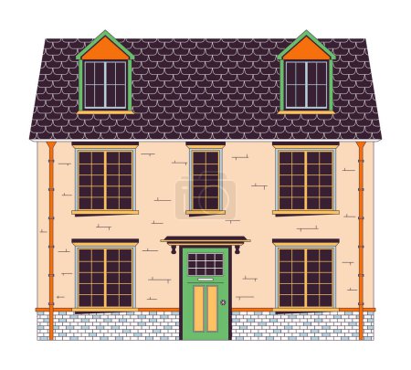 Multi-family home 2D linear cartoon object. Housing estate neighborhood. Living building isolated line vector element white background. Multifamily property exterior color flat spot illustration