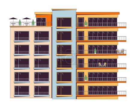Residential complex 2D linear cartoon object. Subsidized housing estate. Homeownership. Living building isolated line vector element white background. Property exterior color flat spot illustration