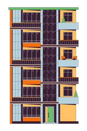 Illustration for Condominium multi-storey 2D linear cartoon object. Dormitory housing estate. Living building multistory isolated line vector element white background. Property exterior color flat spot illustration - Royalty Free Image