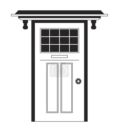 Door building exterior black and white 2D line cartoon object. Doorway entrance isolated vector outline item. Facade house. Residential entry door with window monochromatic flat spot illustration