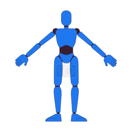 Téléchargez les illustrations : Humanoïde robot modèle 2D personnage de dessin animé linéaire. Bureau d'ingénierie machine prototype isolé ligne vecteur personnage fond blanc. Robotique industrie développement couleur plat spot illustration - en licence libre de droit