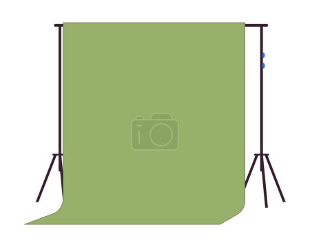 Chromakey screen on rack 2D linear cartoon object. Editable green display at movie shooting set isolated line vector element white background. Filmmaking equipment color flat spot illustration