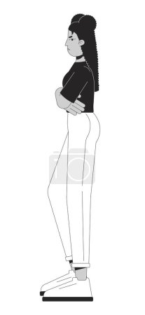 Illustration for Irritated latina girl facing away side black and white 2D line cartoon character. Arms crossed female isolated vector outline person. Gesture body language monochromatic flat spot illustration - Royalty Free Image