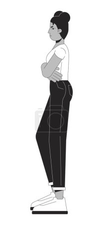 Black woman distrust ignoring black and white 2D line cartoon character. African american female angry isolated vector outline person. Gesture body language monochromatic flat spot illustration