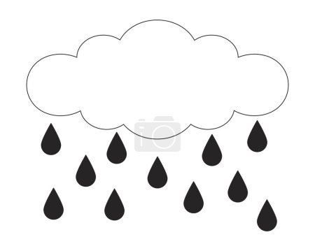 Illustration for Rainy cloud raindrops dripping black and white 2D line cartoon object. Shower rainfall dropping isolated vector outline item. Cloudscape water drops falling monochromatic flat spot illustration - Royalty Free Image