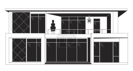 Illustration for Modern glass home black and white 2D line cartoon object. Architectural inspiration. Housing estate. Building isolated vector outline item. Property exterior monochromatic flat spot illustration - Royalty Free Image