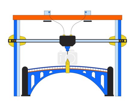 3D printed bridge line cartoon flat illustration. Advanced digital modeling footbridge 2D lineart object isolated on white background. Rapid prototyping urban infrastructure scene vector color image