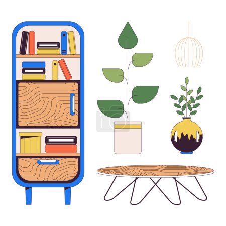 Illustration for Home design and furniture 2D linear cartoon objects set. Living room interior isolated line vector elements white background. Comfortable house decor color flat spot illustration collection - Royalty Free Image