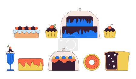 Illustration for Confectionary store products 2D linear cartoon objects set. Delicious cakes isolated line vector elements white background. Desserts making small business color flat spot illustration collection - Royalty Free Image