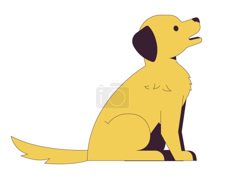 Friendly dog sitting 2D linear cartoon character. Pedigreed puppy. Fluffy canine pet companion isolated line vector animal white background. Veterinarian service color flat spot illustration