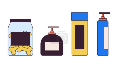 Illustration for Dog cosmetics and treats 2D linear cartoon objects set. Animal grooming studio supplies isolated line vector elements white background. Taking care about pets color flat spot illustration collection - Royalty Free Image