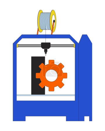 Ilustración de Parte de la máquina de engranajes en la impresora 3D objeto de dibujos animados lineal 2D. Fabricación aditiva cogwheel aislado línea vector elemento fondo blanco. Tecnología impresión tridimensional color plano punto ilustración - Imagen libre de derechos