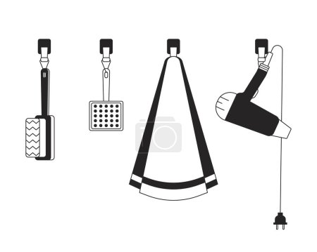 Illustration for Grooming studio tools black and white 2D line cartoon objects set. Professional groomer instruments isolated vector outline items collection. Animal spa service monochromatic flat spot illustrations - Royalty Free Image