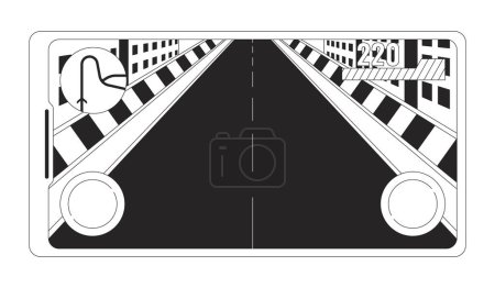 Ilustración de Pista de carreras vacía en la pantalla del teléfono inteligente blanco y negro 2D línea de dibujos animados objeto. Controlador virtual aislado línea vector elemento fondo blanco. Aplicación de juego móvil ilustración plana monocromática - Imagen libre de derechos