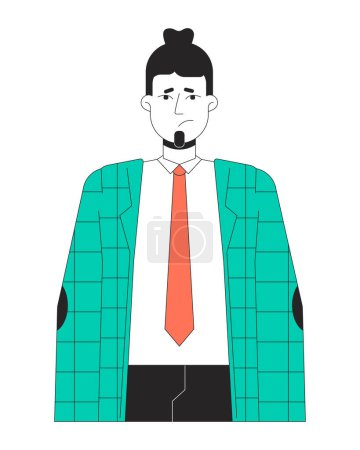 Illustration for Caucasian male office worker unhappy 2D linear cartoon character. Upset downhearted adult isolated line vector person white background. Sad man employee sighing color flat spot illustration - Royalty Free Image
