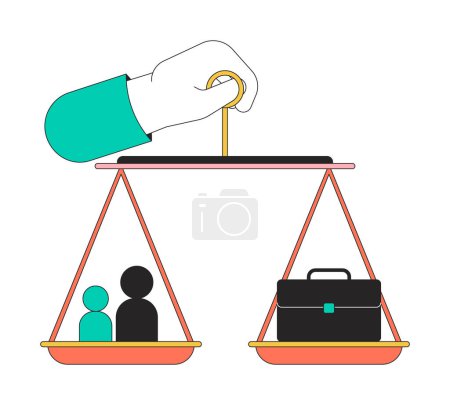 Illustration for Holding work life balance scale linear cartoon character hand illustration. Carrying stability equilibrium outline 2D vector image, white background. Decision-making editable flat color clipart - Royalty Free Image