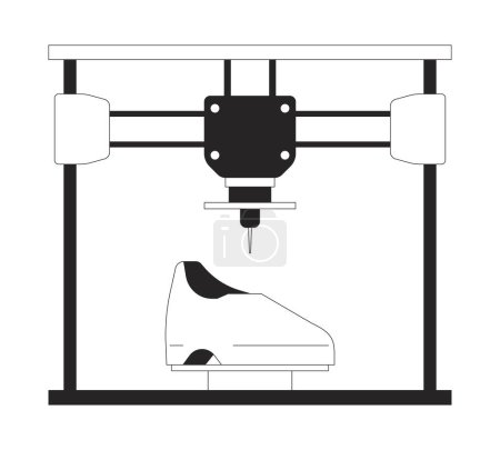 Illustration for Footwear shoes on 3d printer black and white 2D line cartoon object. Additive manufacturing device isolated vector outline item. Technology three-dimensional monochromatic flat spot illustration - Royalty Free Image