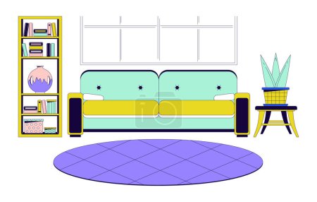 Salon intérieur 2D linéaire objet de dessin animé. Aménagement de meubles dans la conception de la maison isolée ligne vecteur élément fond blanc. Appartement ameublement style couleur plat spot illustration