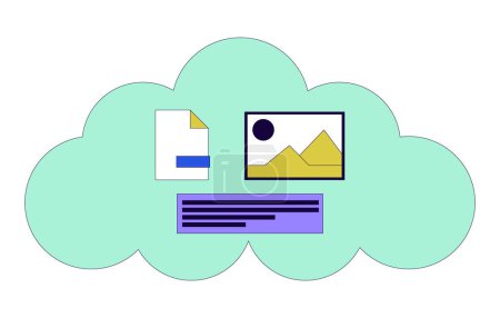 Cloud based data storage 2D linear cartoon object. Software development. Virtual data server isolated line vector element white background. Database security online color flat spot illustration