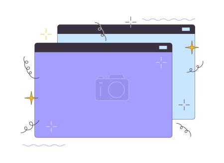 Illustration for Open web site windows 2D linear cartoon objects. Internet technology. Searching information isolated line vector elements white background. Digital data sources color flat spot illustration - Royalty Free Image