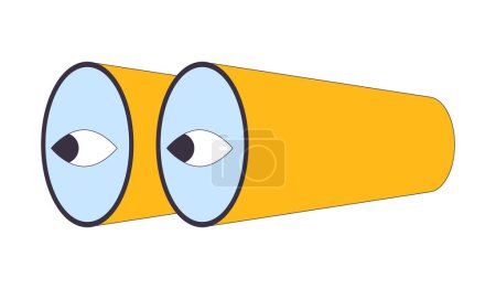 Binoculars with eyes on lenses 2D linear cartoon object. Observing distant items with optical tool isolated line vector element white background. Surveillance color flat spot illustration