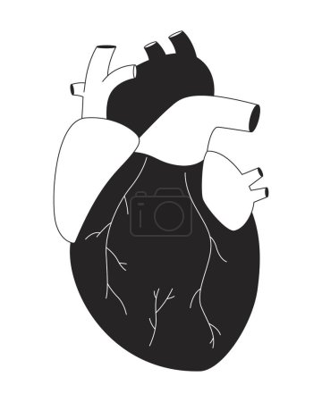 Trasplante de corazón humano blanco y negro línea 2D objeto de dibujos animados. Artificial organ isolated vector outline item. Parte del cuerpo de anatomía. Cardiología. Ilustración plana monocromática de órganos internos