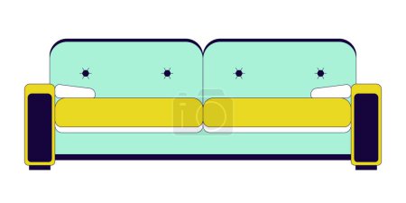Minimalist sofa 2D linear cartoon object. Comfortable couch with cushions. Lounge place. Living room furniture isolated line vector element white background. Home interior color flat spot illustration