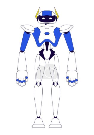 Illustration for Robot 2D linear cartoon character. Robotics technology. Machine artificial intelligence isolated line vector personage white background. Software development integration color flat spot illustration - Royalty Free Image