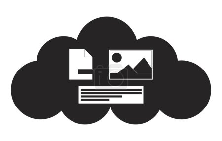 Cloud based data storage black and white 2D line cartoon object. Software development. Virtual data server isolated vector outline item. Database security online monochromatic flat spot illustration