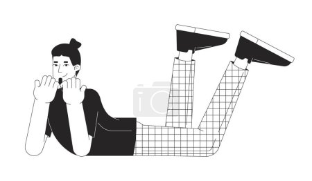 Happy young man lying black and white 2D line cartoon character. Taking break. Caucasian male resting isolated vector outline person. Relaxation on free time monochromatic flat spot illustration