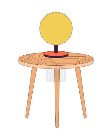 Lampe ronde sur table basse 2D linéaire objets de dessin animé. Lustre de table luisant élément vecteur ligne isolé fond blanc. Matériel d'éclairage et mobilier couleur spot plat illustration