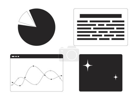Illustration for Infographic web pages black and white 2D line cartoon objects set. Pie chart, graph trends webpages isolated vector outline items collection. Visualization monochromatic flat spot illustrations - Royalty Free Image