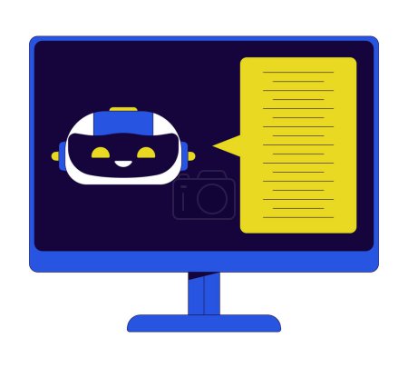 Illustration for Chatbot AI computer display 2D linear cartoon object. Artificial intelligence messenger bot isolated line vector element white background. Voice to text software color flat spot illustration - Royalty Free Image