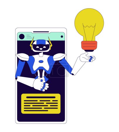 Illustration for AI assistant cellphone 2D linear cartoon object. Idea generation algorithm mobile phone isolated line vector element white background. Artificial intelligence chatbot color flat spot illustration - Royalty Free Image
