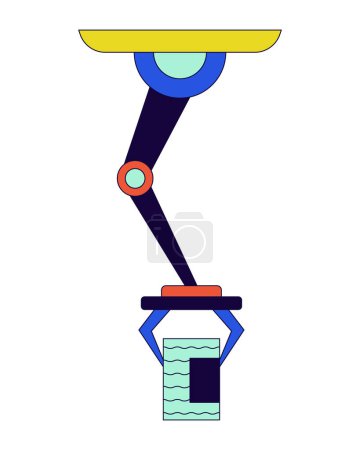 Illustration for Robotic arm holding aluminum can 2D linear cartoon object. Artificial intelligence manufacturing isolated line vector element white background. Robotics drinks industry color flat spot illustration - Royalty Free Image