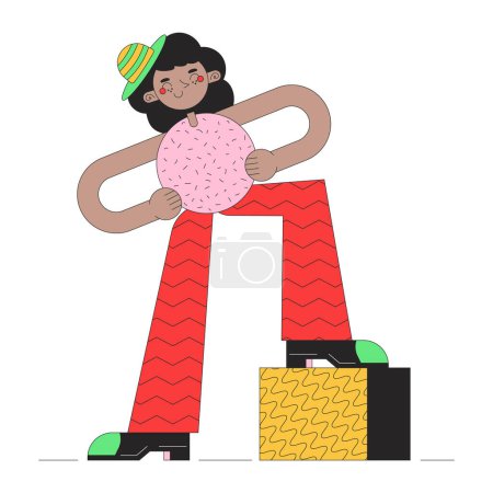 Illustration for Confident black woman 2D linear illustration concept. Retro groovy cartoon character isolated on white. Cute geometric figure female hands on hips metaphor abstract flat vector outline graphic - Royalty Free Image