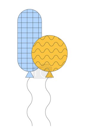 Illustration for Floating pair of balloons on strings 2D linear cartoon object. Party decorations isolated line vector element white background. Festive baloons. Birthday childhood color flat spot illustration - Royalty Free Image