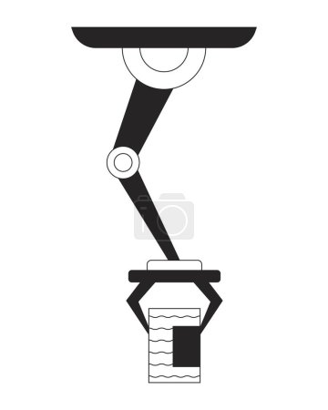 Illustration for Robotic arm holding aluminum can black and white 2D line cartoon object. Artificial intelligence manufacturing isolated vector outline item. Robotics canned food monochromatic flat spot illustration - Royalty Free Image