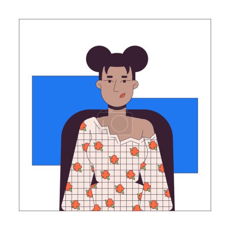 Illustration for Pretty black woman sitting on chair 2D linear cartoon character. Female office employee at workplace isolated line vector person white background. Videoconference color flat spot illustration - Royalty Free Image
