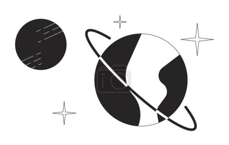 Téléchargez les illustrations : Planètes dans l'espace profond noir et blanc ligne 2D ensemble d'objets de dessin animé. Les corps célestes étudient la collection d'objets vectoriels isolés. Cosmos à la recherche d'illustrations monochromatiques de points plats - en licence libre de droit