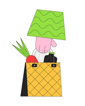 Groceries holding linear cartoon character hand illustration. Grocery shopping bag carrying outline 2D vector image, white background. Buy goods. Supermarket purchase editable flat color clipart